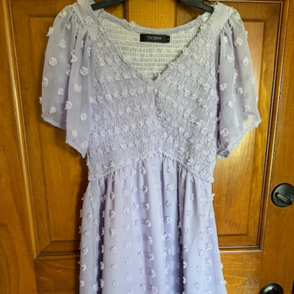 Women’s S Smocked Short Sleeve V Neck Mini Dress Summer Swiss Dot Flowy Short